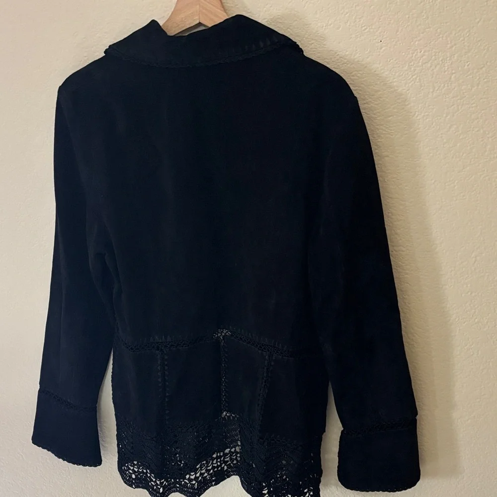 Black Suede Women's Jacket with Crochet detail - Picture 7 of 8